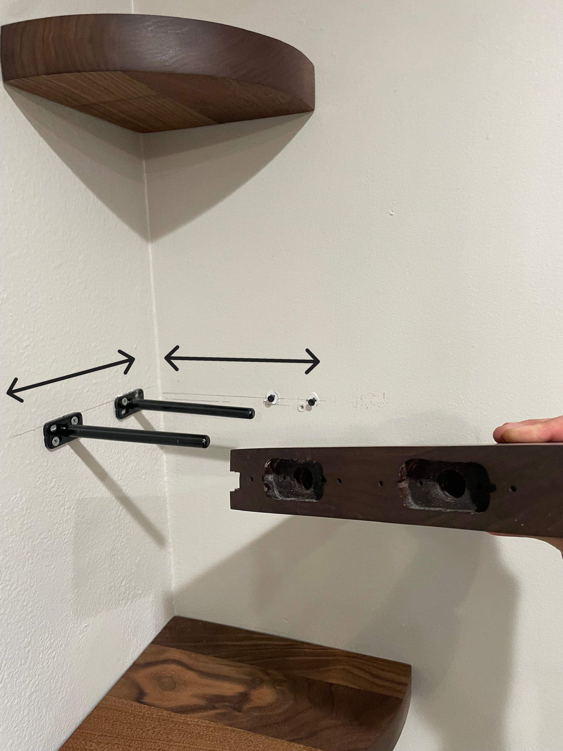 Thick Walnut Floating Corner Shelf