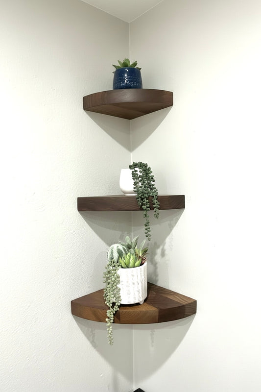 Thick Walnut Corner Shelf: Floating Corner Shelves