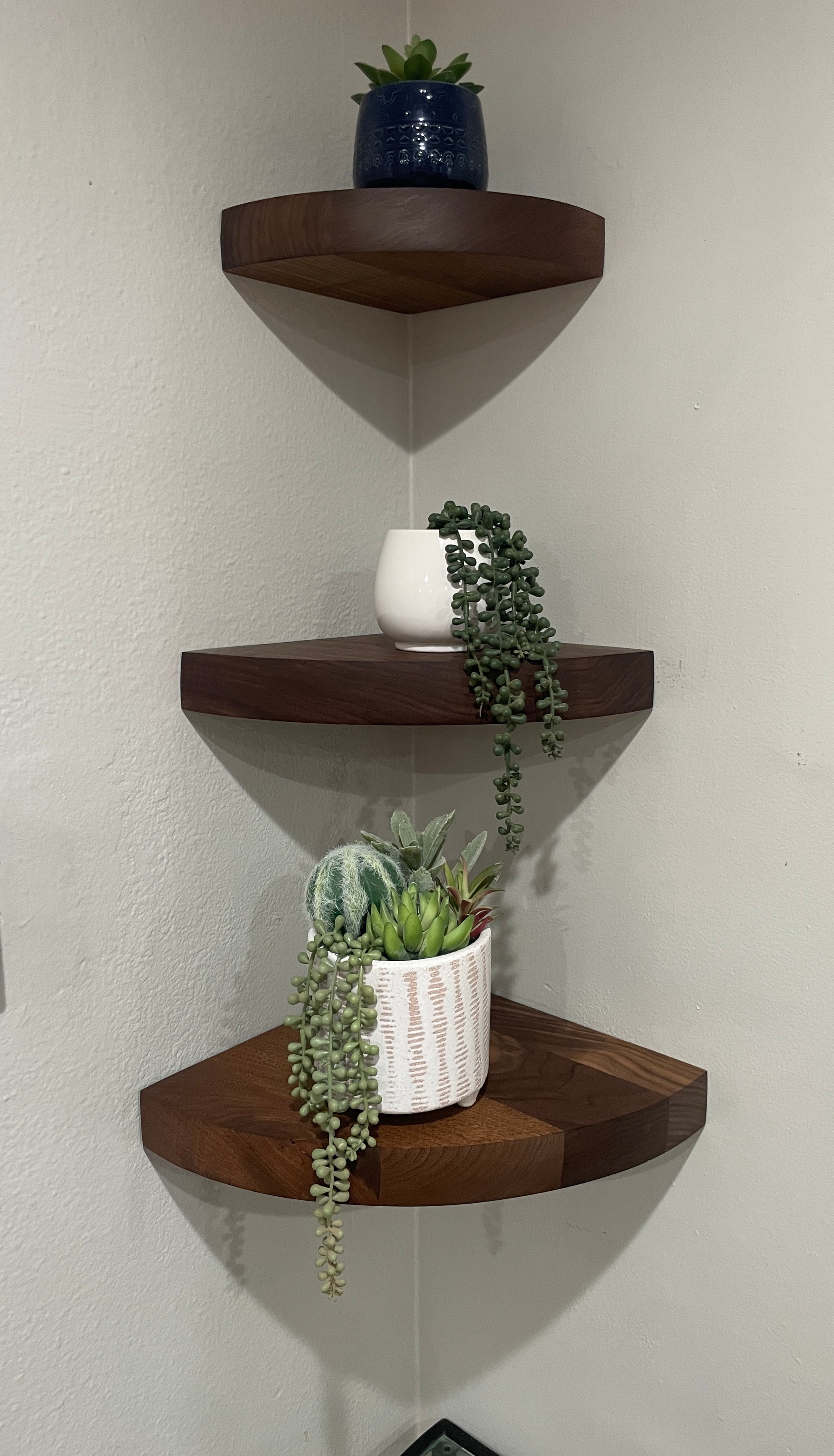 Thick Walnut Floating Corner Shelf