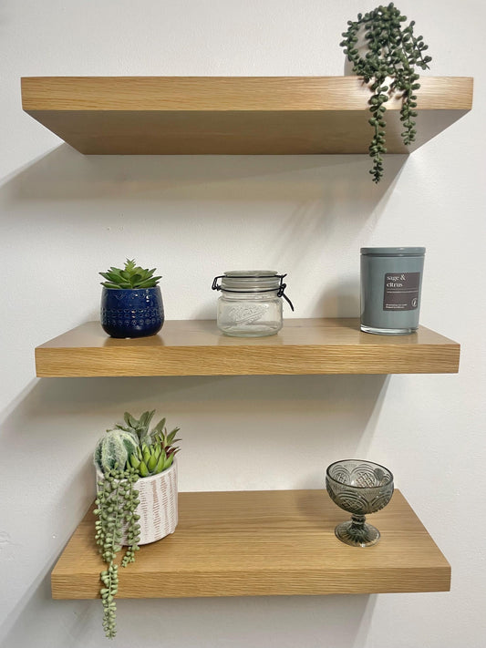 Solid White Oak Floating Shelf, Satin Clear Coat, Wooden Shelves