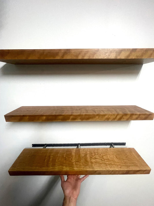 Solid Cherry Floating Shelf, Heavy Duty Floating Bookshelves