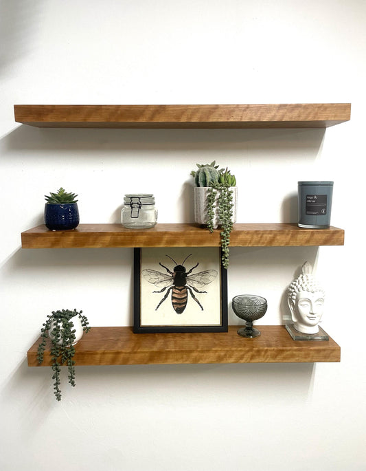 Solid Cherry Floating Shelf, Heavy Duty Floating Bookshelves