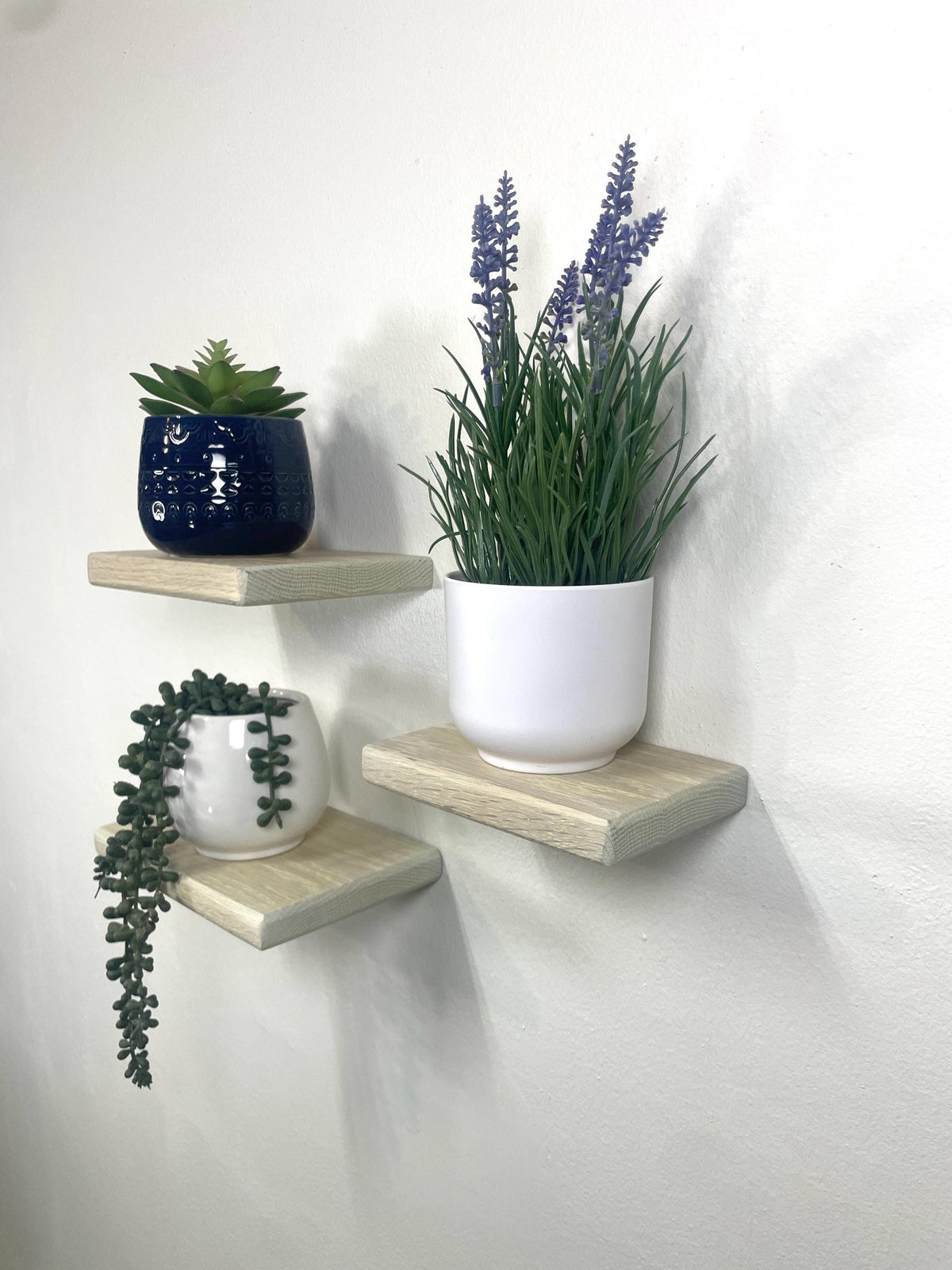 Custom Oak Floating Shelf | Small to Medium | Miniature Shelves | Wood Wall Decor | Cotton White